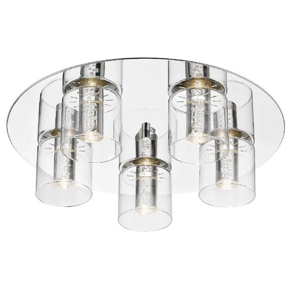 Evita 5 Light Clear Glass Shape Flush Light In Chrome | Bed Sava
