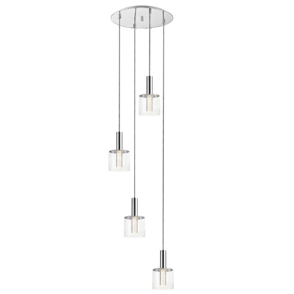 Evita 4 Light Clear Glass Shade Pendant Light In Chrome | Bed Sava