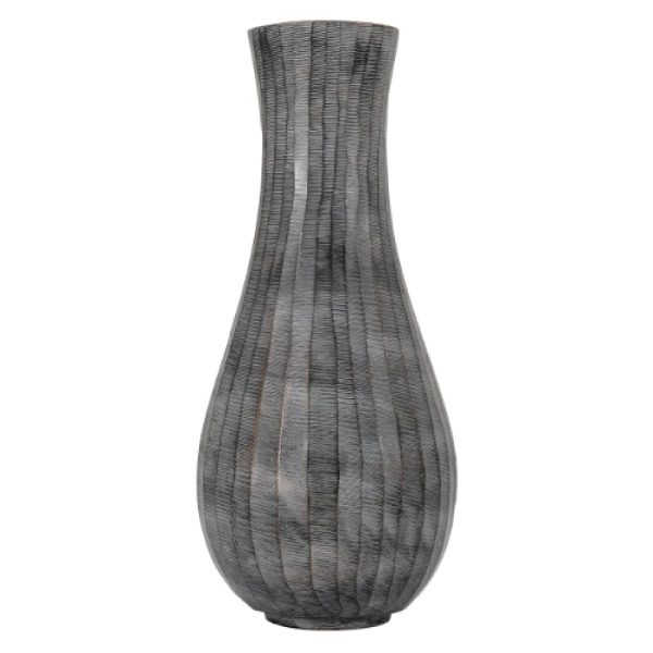 Exeter Large Aluminium Fluted Vase In Antique Grey | Bed Sava