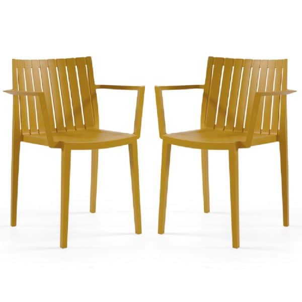 Ezra Mustard Polypropylene Arm Chairs In Pair | Bed Sava