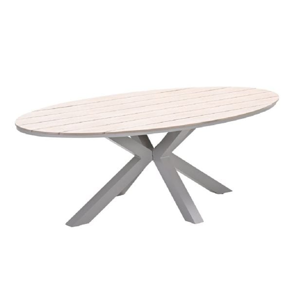 Ezra Small Wooden Oval Garden Dining Table In Taupe | Bed Sava