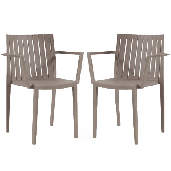 Ezra Taupe Polypropylene Arm Chairs In Pair | Bed Sava