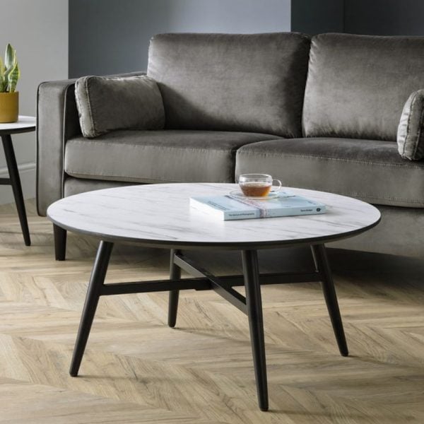 Fabiola Wooden Coffee Table In White Marble Effect | Bed Sava