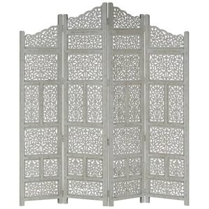 Fabre Mango Wood 4 Panels 160cm x 165cm Room Divider In Grey | Bed Sava