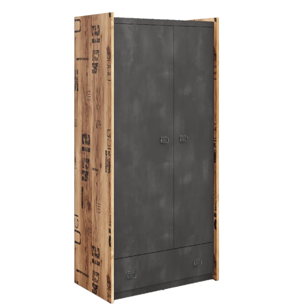 Flint Wooden Wardrobe With 2 Doors In Raw Steel