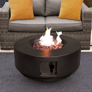 Fairmont Faux Stone Burning Fire Pit With Grilling In Black | Bed Sava