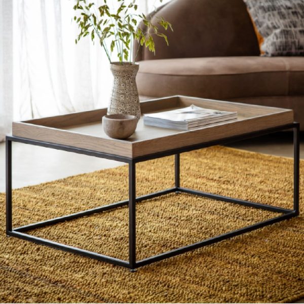 Fairmont Wooden Coffee Table With Metal Frame In Grey | Bed Sava