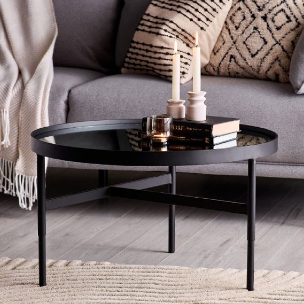 Fallon Clear Glass Coffee Table With Black Metal Frame | Bed Sava