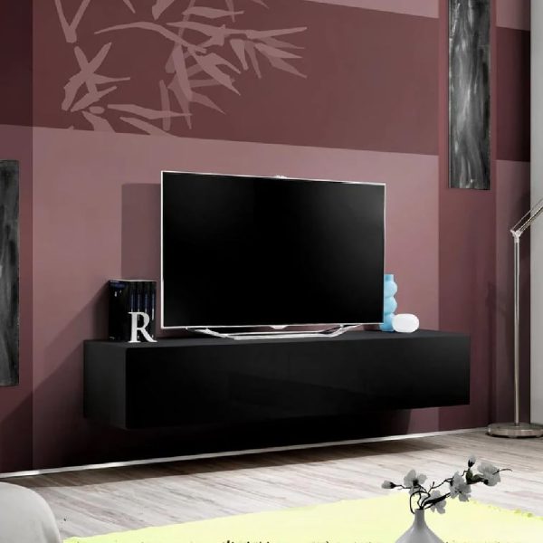 Fallon Rectangular High Gloss TV Stand In Black Matt | Bed Sava