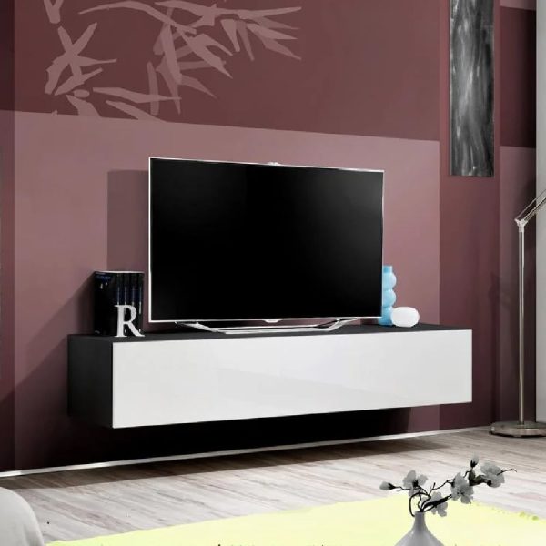 Fallon Rectangular High Gloss TV Stand In White And Black Matt | Bed Sava