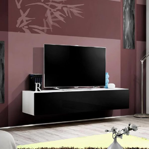 Fallon Rectangular High Gloss TV Stand In White Matt And Black | Bed Sava