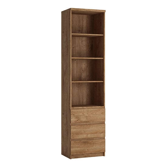 Felton Wooden Bookcase With 4 Shelves And 3 Drawers In Oak