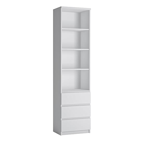 Felton Wooden Bookcase With 4 Shelves And 3 Drawers In White