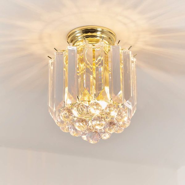 Fargo 2 Lights Crystal Droplets Flush Ceiling Light In Brass | Bed Sava