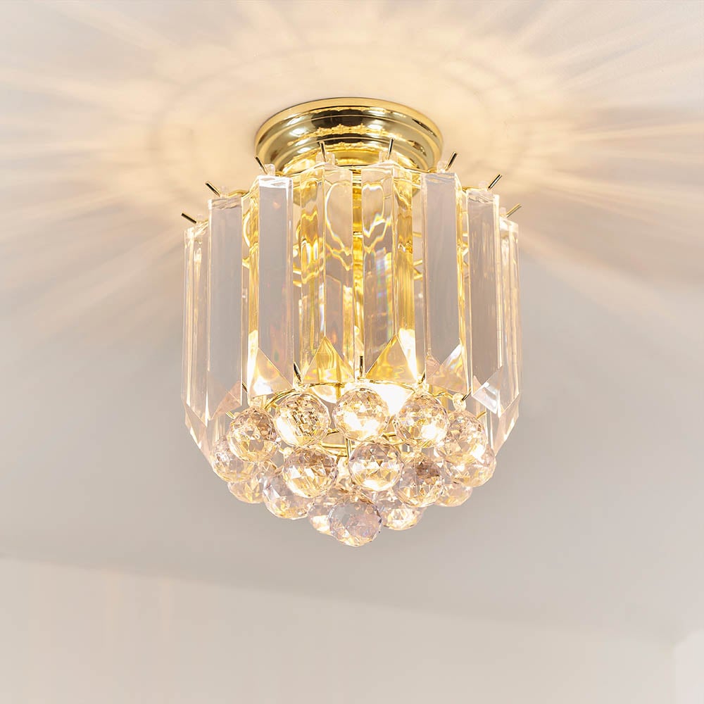 Fargo 2 Lights Crystal Droplets Flush Ceiling Light In Brass