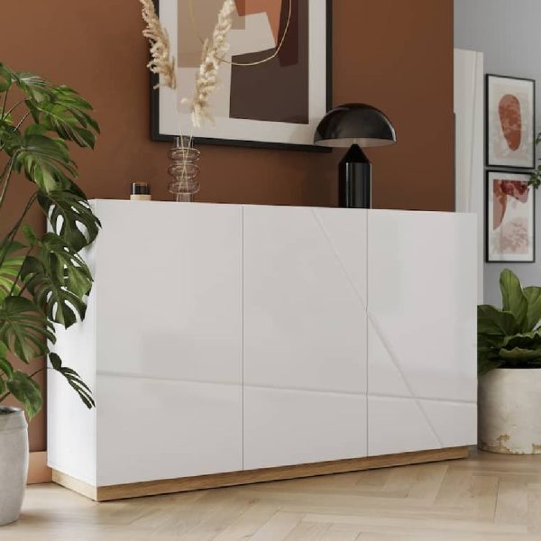 Fargo High Gloss Sideboard With 3 Doors In White | Bed Sava