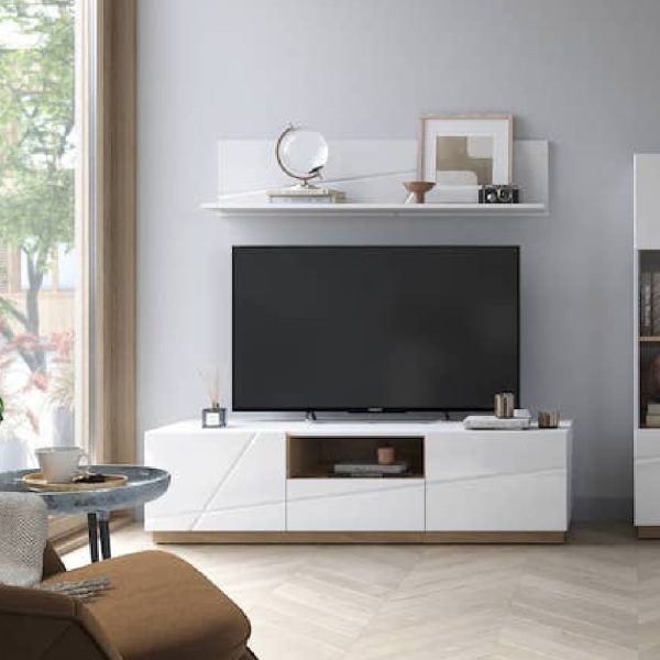 Fargo High Gloss TV Stand With 2 Doors 1 Drawer In White | Bed Sava