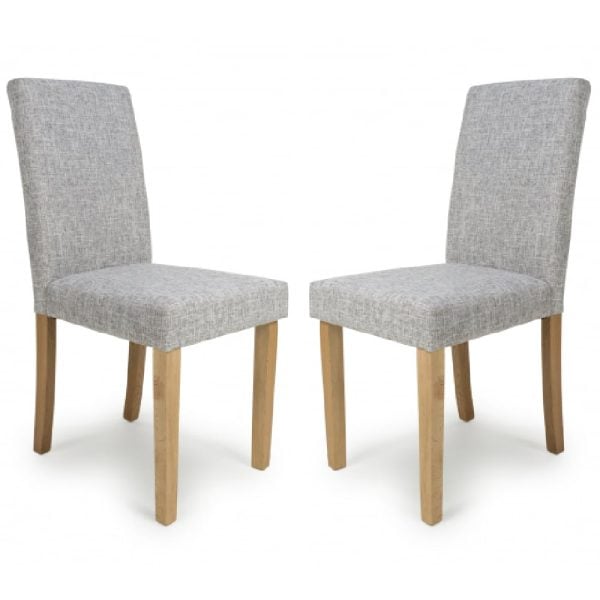 Fargo Light Grey Fabric Dining Chairs With Oak Legs In Pair | Bed Sava