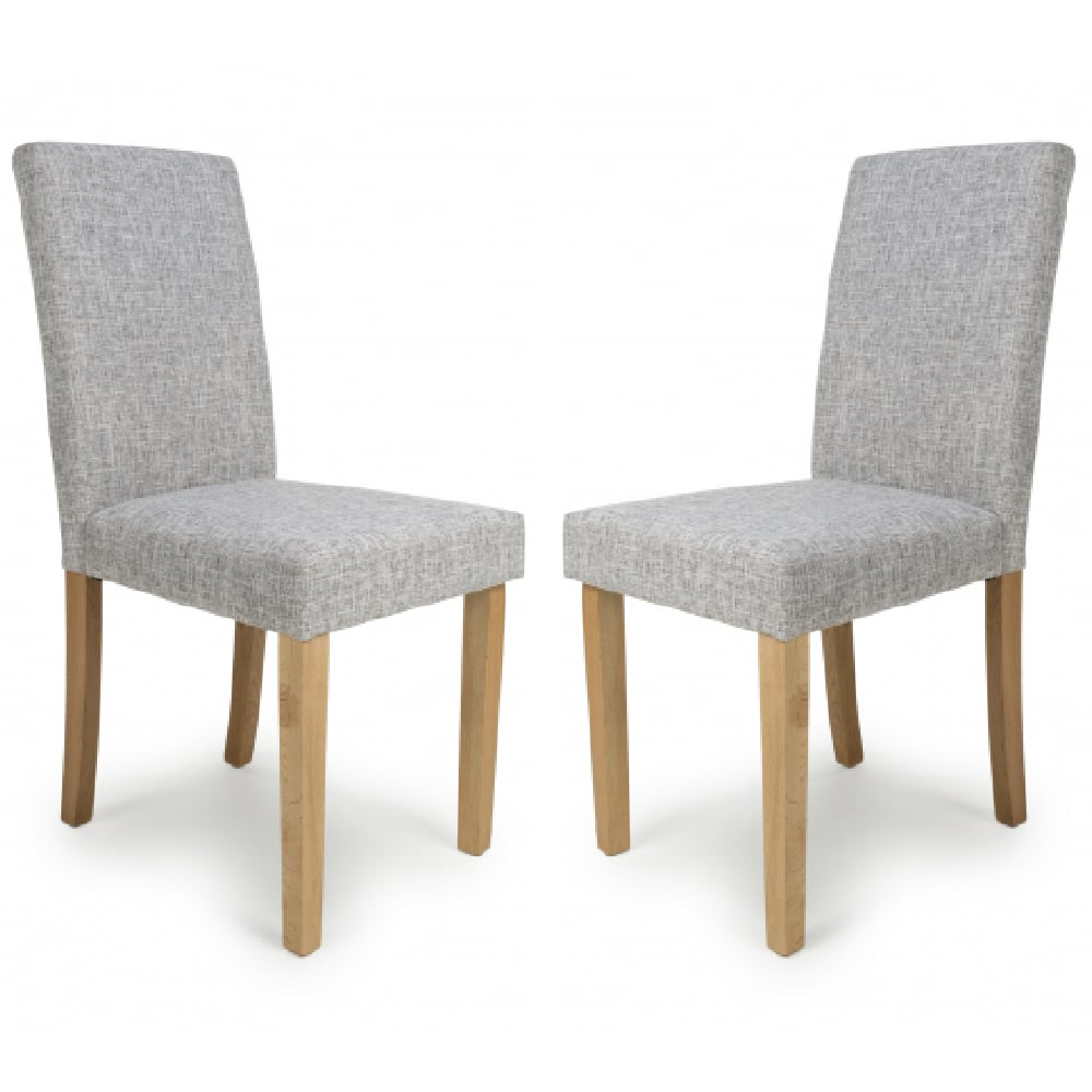 Fargo Light Grey Fabric Dining Chairs With Oak Legs In Pair