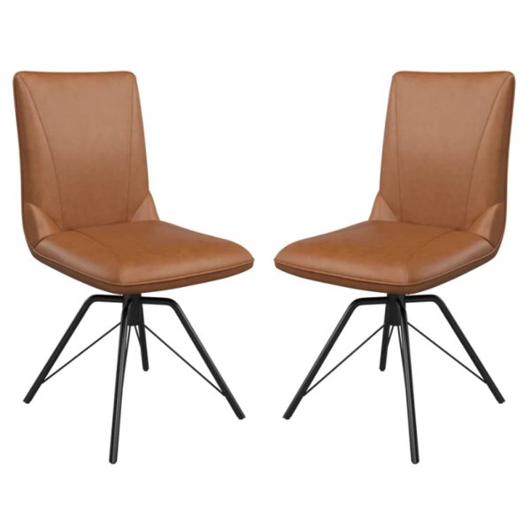 Fargo Tan Faux Leather Dining Chairs In Pair | Bed Sava
