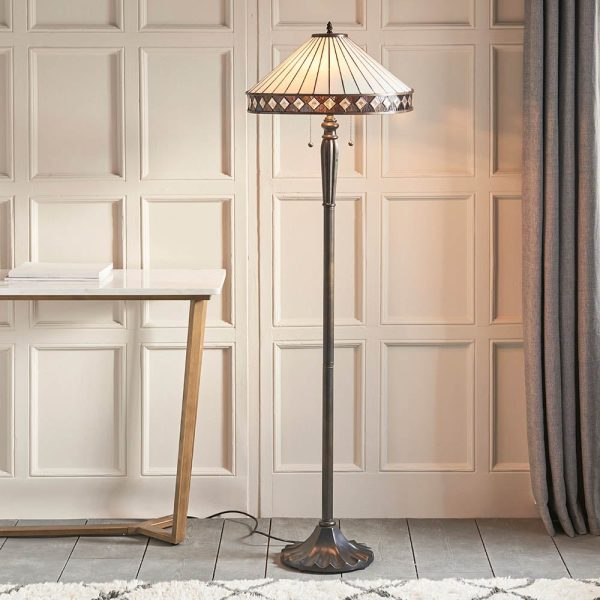 Fargo Tiffany Glass Shade Floor Lamp In Satin Black | Bed Sava