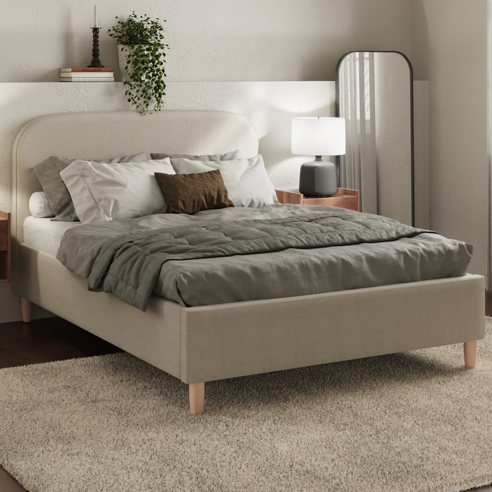 Farica Fabric Ottoman Storage Double Bed In Natural Stone