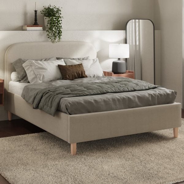 Farica Fabric Ottoman Storage King Size Bed In Natural Stone | Bed Sava