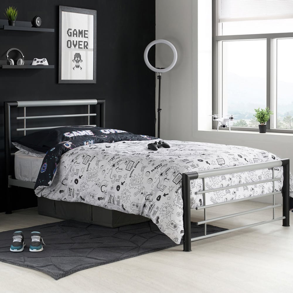 Farina Metal Single Bed In Silver And Black