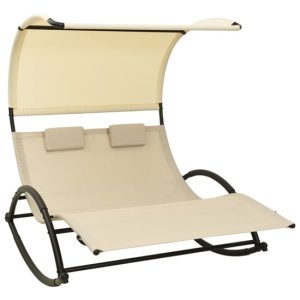 Faris Textilene Double Sun Lounger With Canopy In Cream | Bed Sava