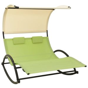 Faris Textilene Double Sun Lounger With Canopy In Green Cream | Bed Sava