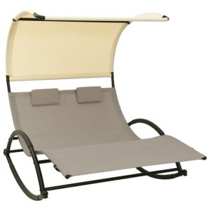 Faris Textilene Double Sun Lounger With Canopy In Taupe Cream | Bed Sava