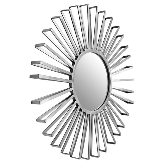 Farota Round Solar Design Wall Mirror In Silver Frame | Bed Sava