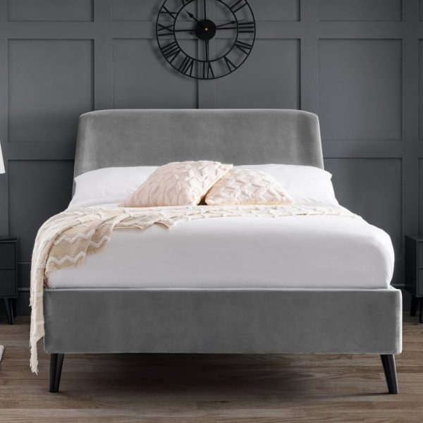 Farren Velvet King Size Bed With Curved Headboard In Grey | Bed Sava