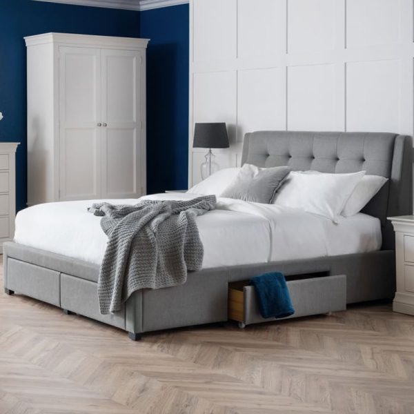 Fauna Fabric Double Bed With 4 Drawers In Grey | Bed Sava