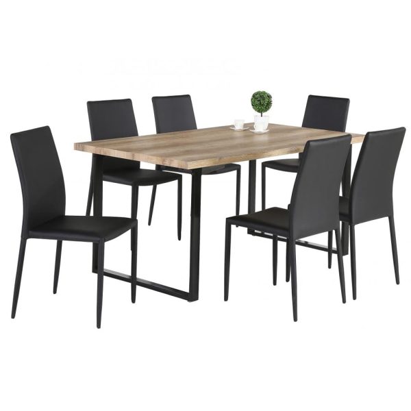Felix Wooden Dining Table With 6 Black Chairs In Natural | Bed Sava