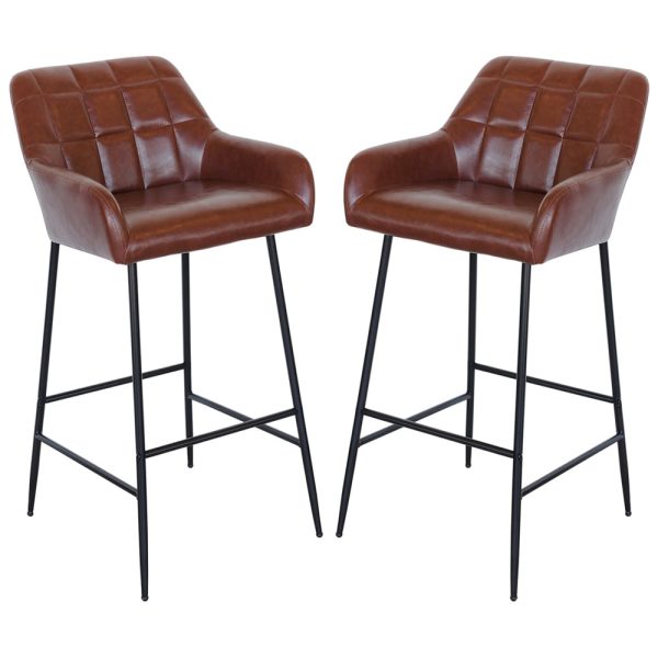Felton Brown PU Leather Bar Stools In Pair | Bed Sava
