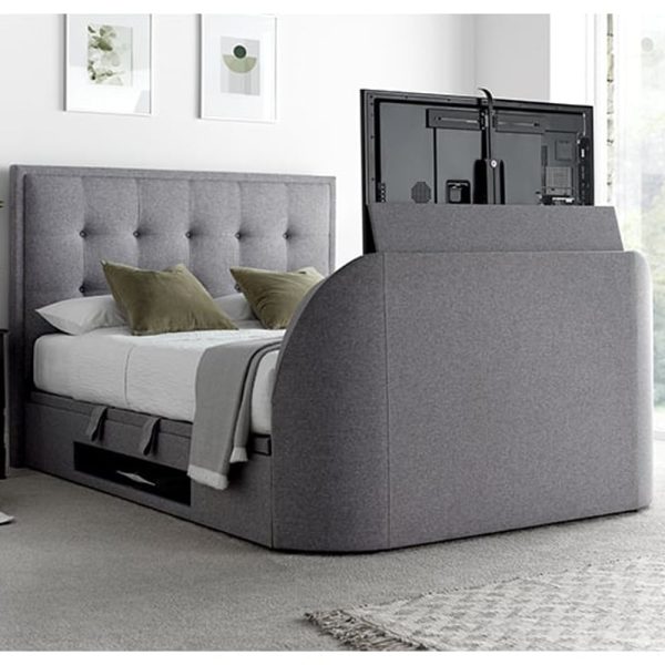 Felton Fabric Ottoman Storage Double TV Bed In Grey | Bed Sava