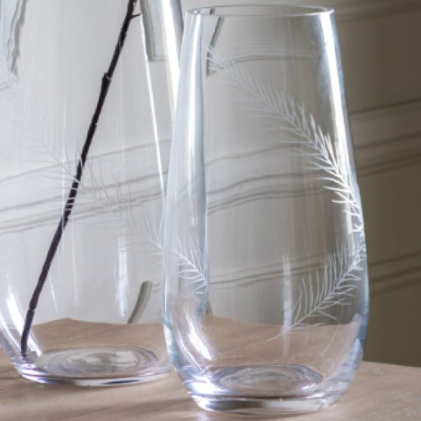 Felton Medium Glass Etched Feather Vase In Clear | Bed Sava
