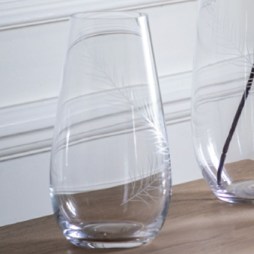 Felton Small Glass Etched Feather Vase In Clear