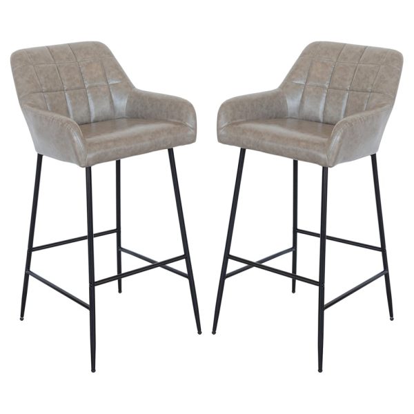 Felton Taupe PU Leather Bar Stools In Pair | Bed Sava