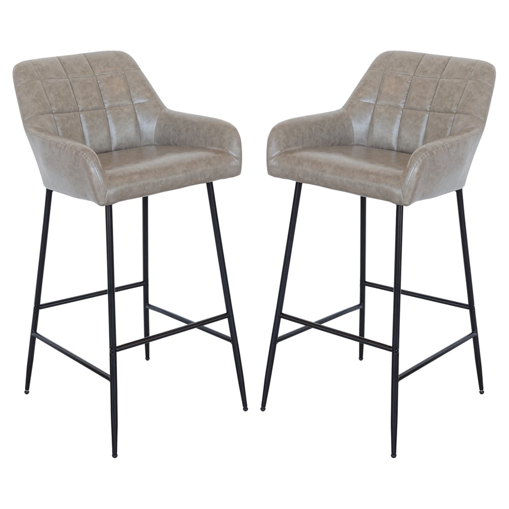 Felton Taupe PU Leather Bar Stools In Pair