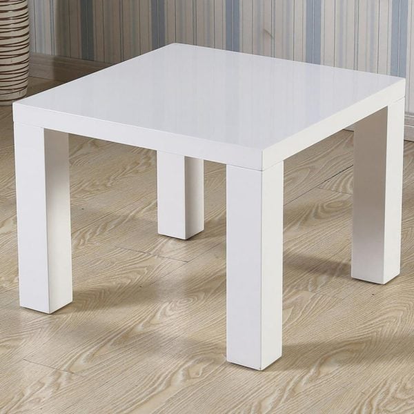 Fenella High Gloss Lamp Table In White | Bed Sava