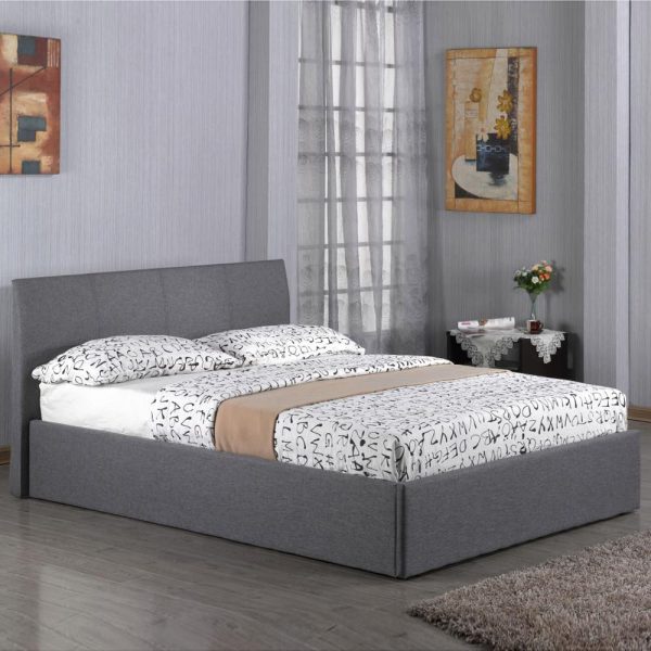 Feray Fabric Ottoman Storage Small Double Bed In Grey | Bed Sava