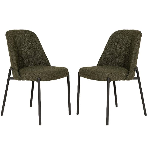 Ferndale Green Fabric Dining Chairs With Black Legs In Pair | Bed Sava