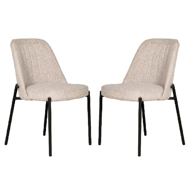 Ferndale Natural Fabric Dining Chairs With Black Legs In Pair | Bed Sava