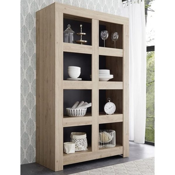 Ferndale Wooden Bookcase With 8 Open Compartments In Cadiz Oak | Bed Sava