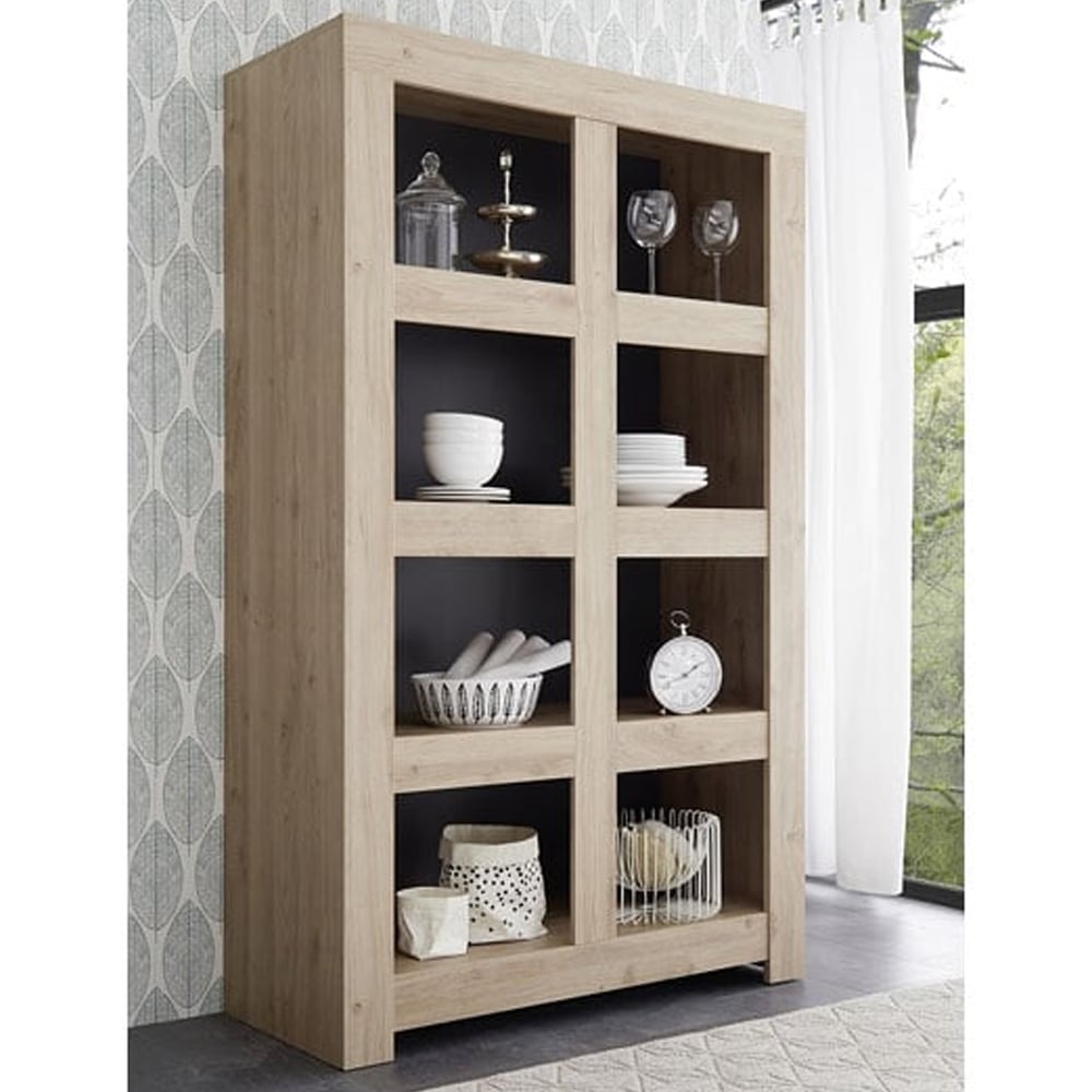 Ferndale Wooden Bookcase With 8 Open Compartments In Cadiz Oak
