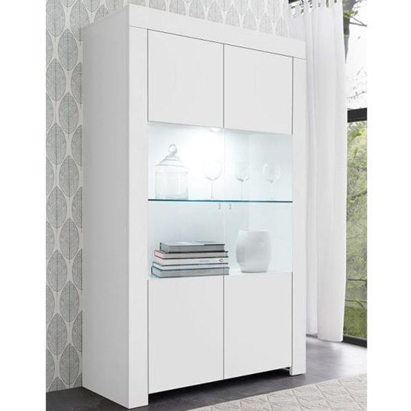 Ferndale Wooden Display Cabinet With 2 Doors In Matt White And LED | Bed Sava