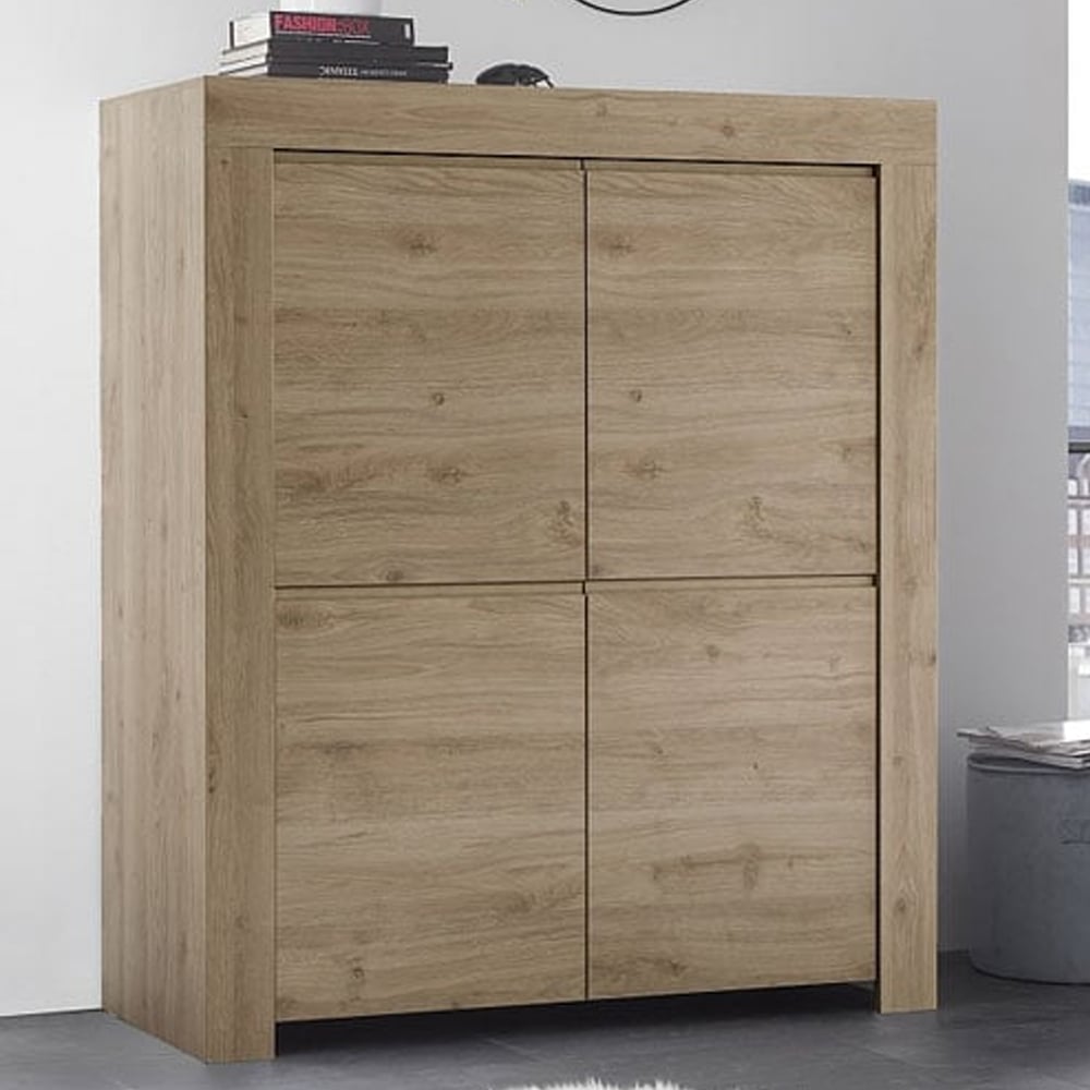 Ferndale Wooden Highboard With 4 Doors In Cadiz Oak