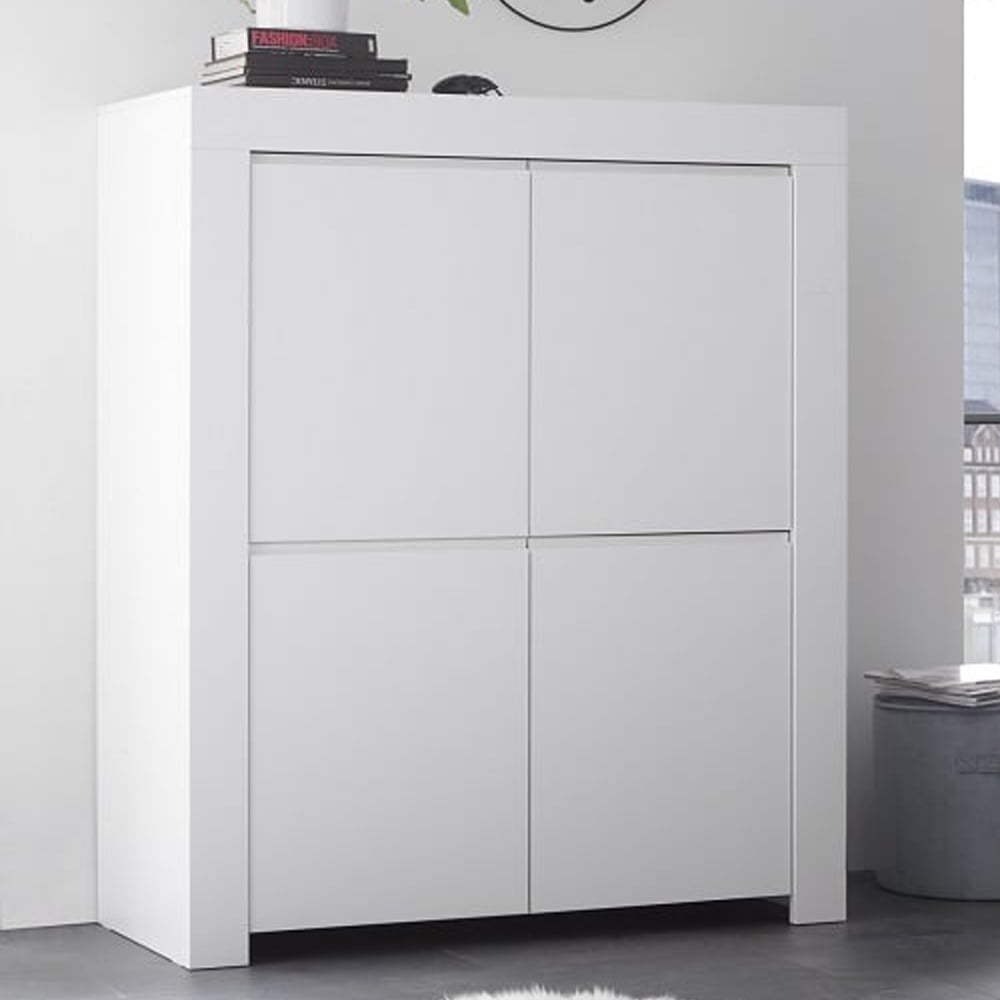 Ferndale Wooden Highboard With 4 Doors In Matt White